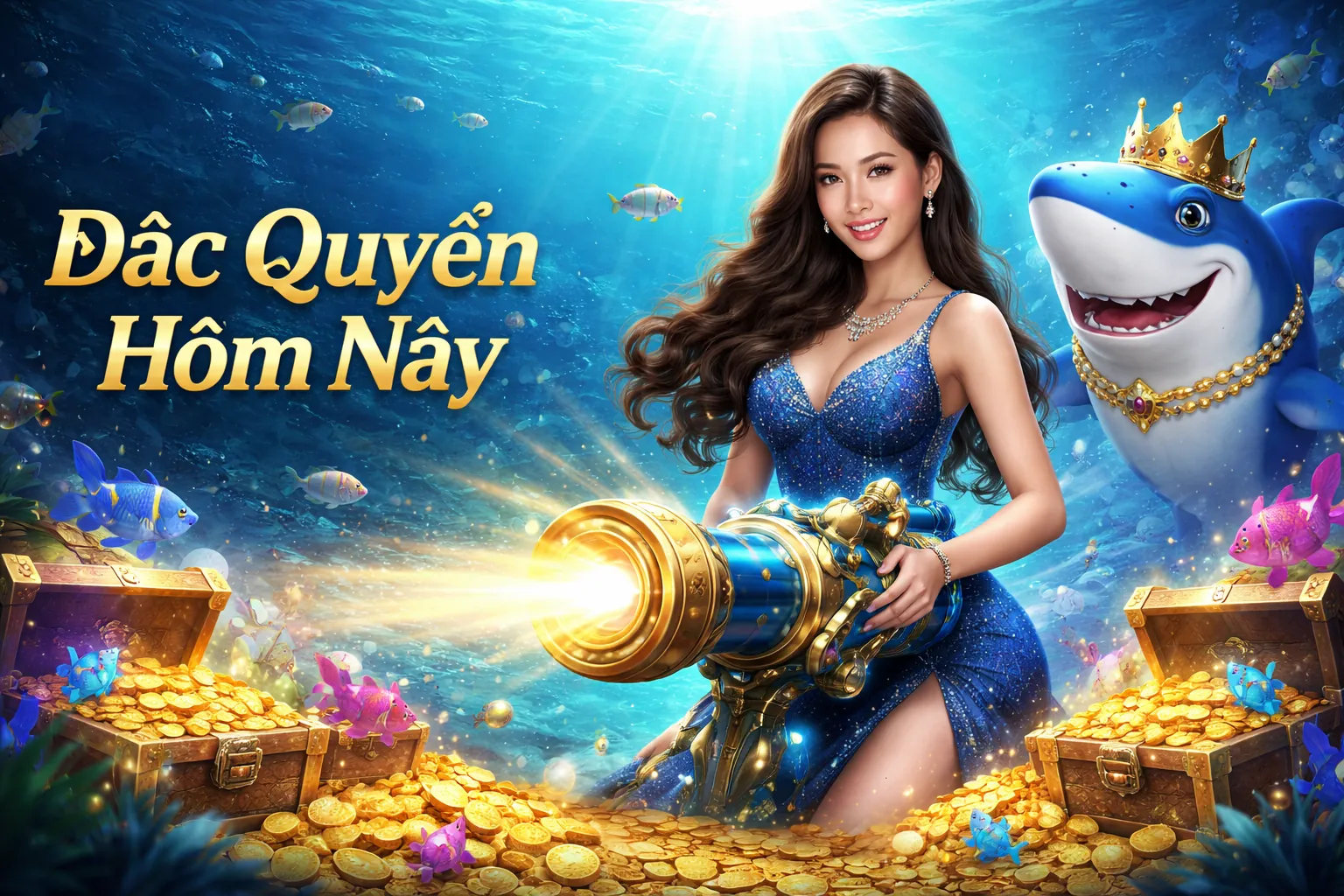 Bối cảnh đại dương sống động với ngư thủ đang chơi bắn cá tại f1680 cổng game